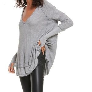 We the Free People Laguna Thermal Waffle Knit Top Shirt Size XS Gray Oversize